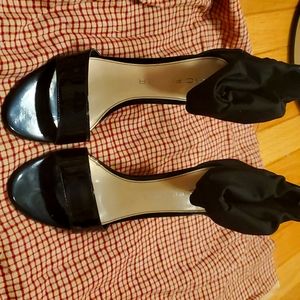 Marc Fisher Smores Black Patent Leather Stiletto Heels Sz 7  Elastic Ankle Strap